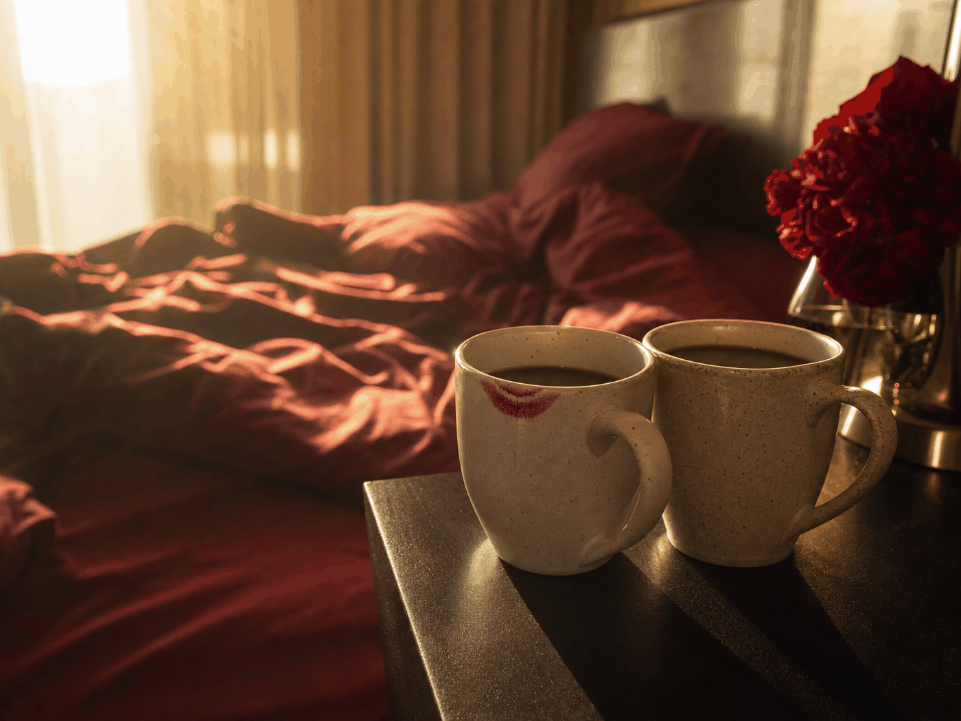 Travesseiro Amora sobre a cama, com aparência de item de decoração